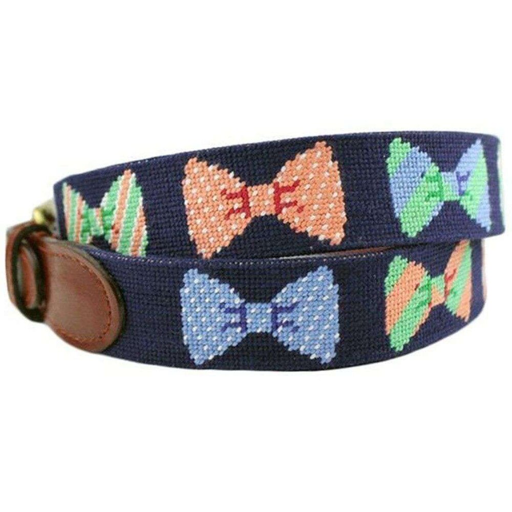 Bow Tie Needlepoint Belt in Navy by Smathers & Branson - Size 34
